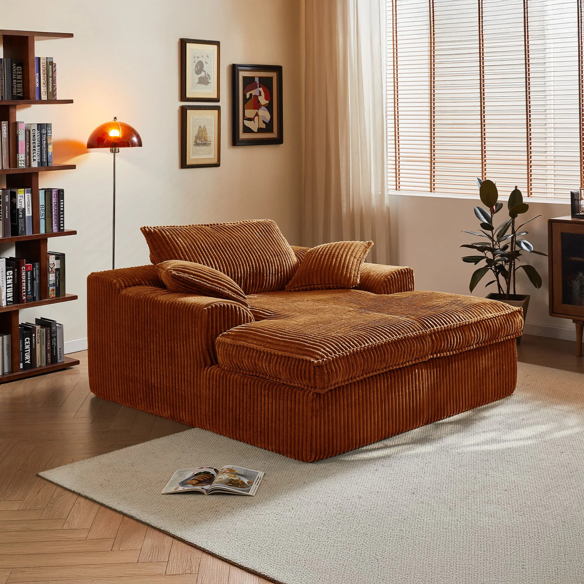 

Большой модульный диван-кровать без каркаса, вакуумной компрессии, из вельвета, с двойным шезлонгом, оранжевый