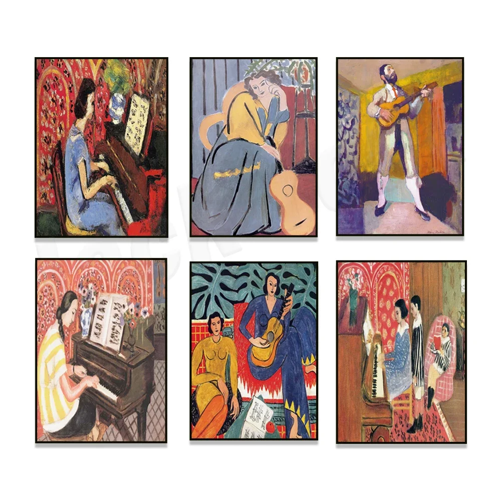 Vintage music paintings Matisse prints, music gifts guitar, piano art, piano violin guitar posters, Matisse exhibition prints
