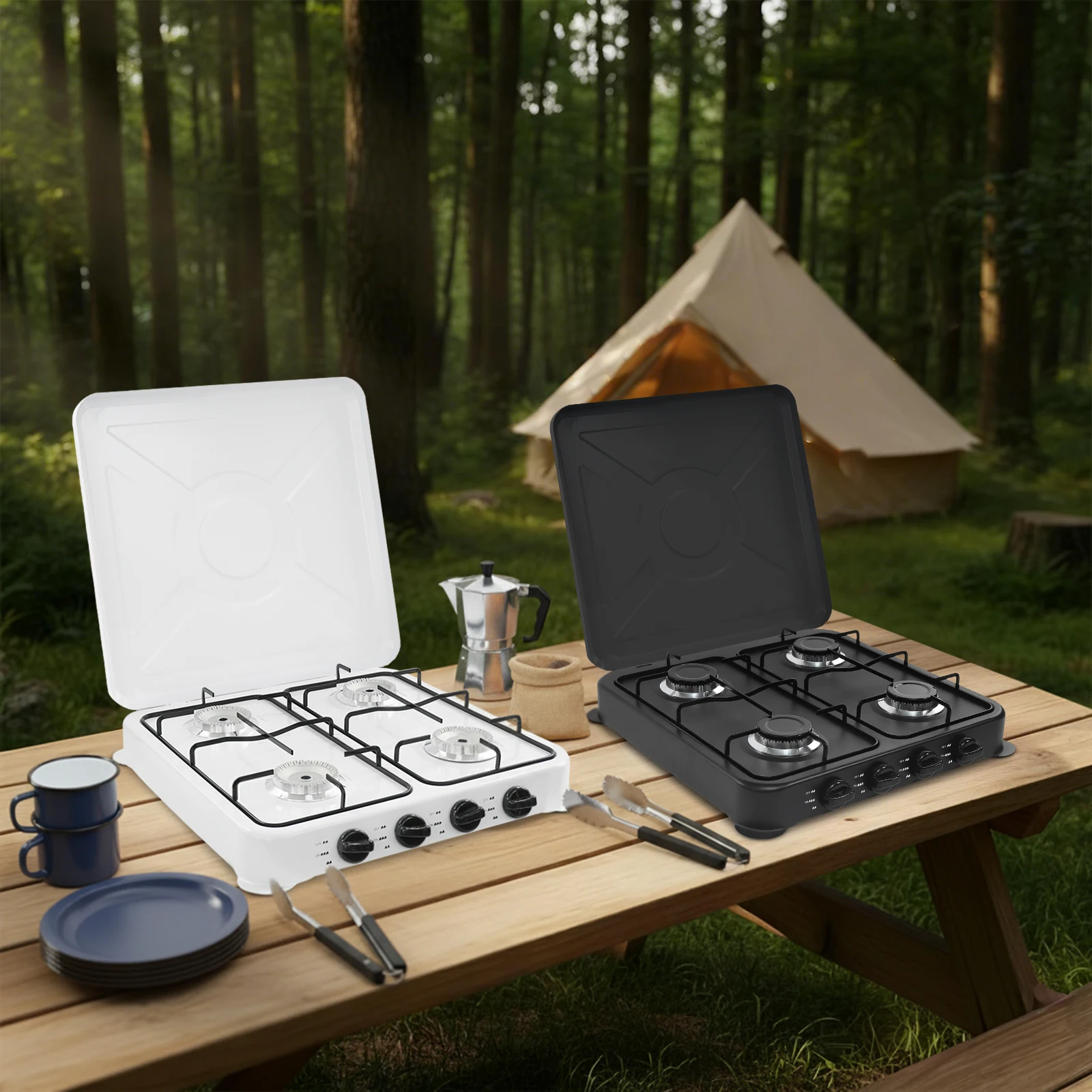 

Газовая плита на пропане Газовая плита для кемпинга с 4-мя конфорками Газовая походная плита Портативная походная плита