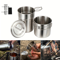 Outdoor Camping Cookware Pot, 2pcs Set Foldable Coffee Cup with Vent Lids, 304 Stainless Steel Camping Mug