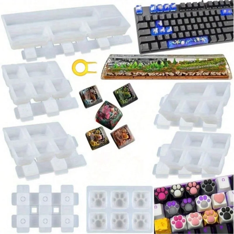 

Keycaps Epoxy Resin Casting Molds Set for Mechanical Gaming Keyboard Polymer Clay Crafts 7 Silicone Trays With Key Puller