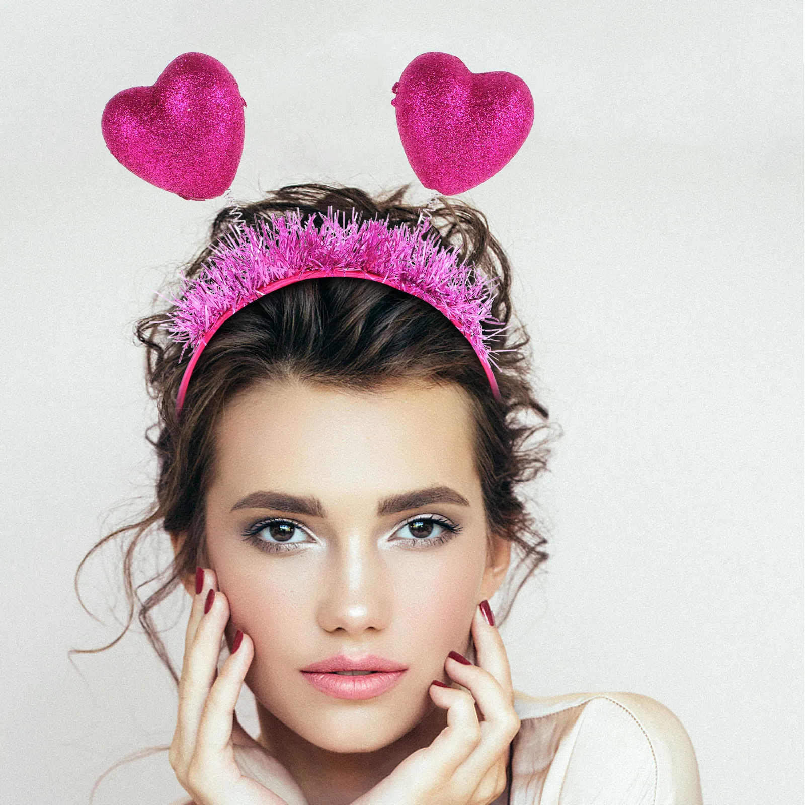 2Pcs Party Hair Hoop For Valentine Party Wedding Guest Heart-shaped Set Lightweight Romantic Day Gift Women Carnival