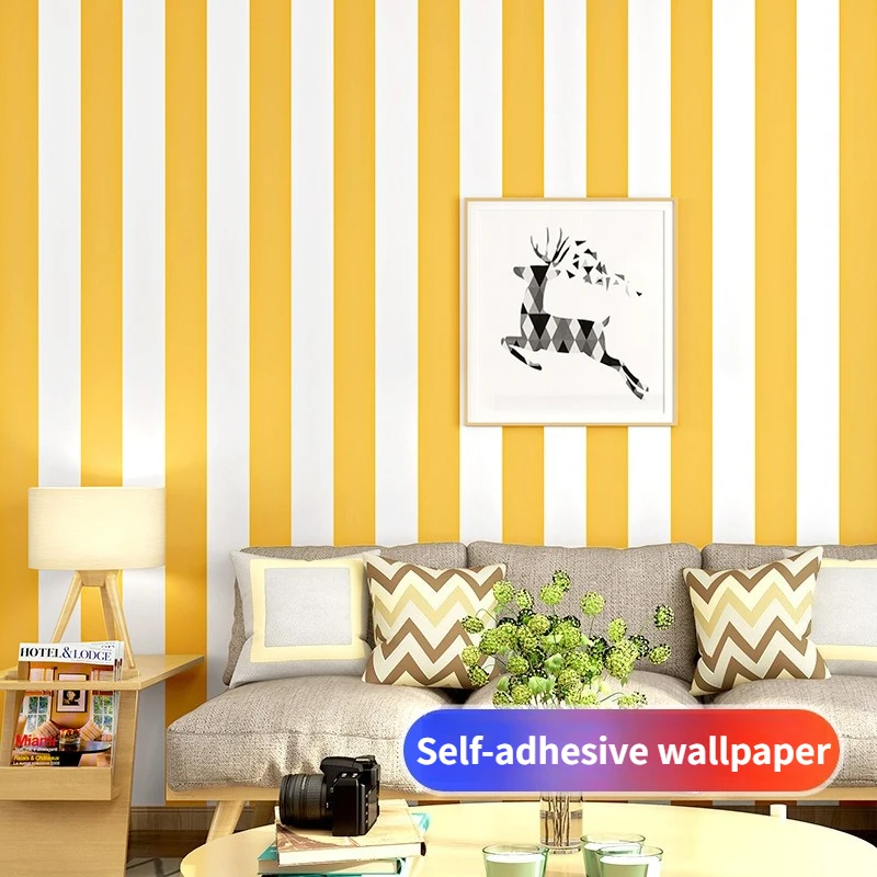 Modern Warm Yellow Vertical Striped Wallpaper for Walls Bedroom Living Room Children Room TV Backdrop Self-adhesive Wallpaper