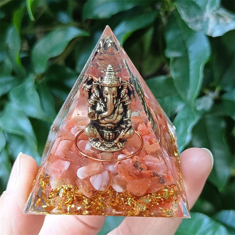 Pink Resin Pyramid Elephant Decorative Items Crystal Crushed Stones Pyramid Ornaments Home Furnishings Resin Dropping Handmade