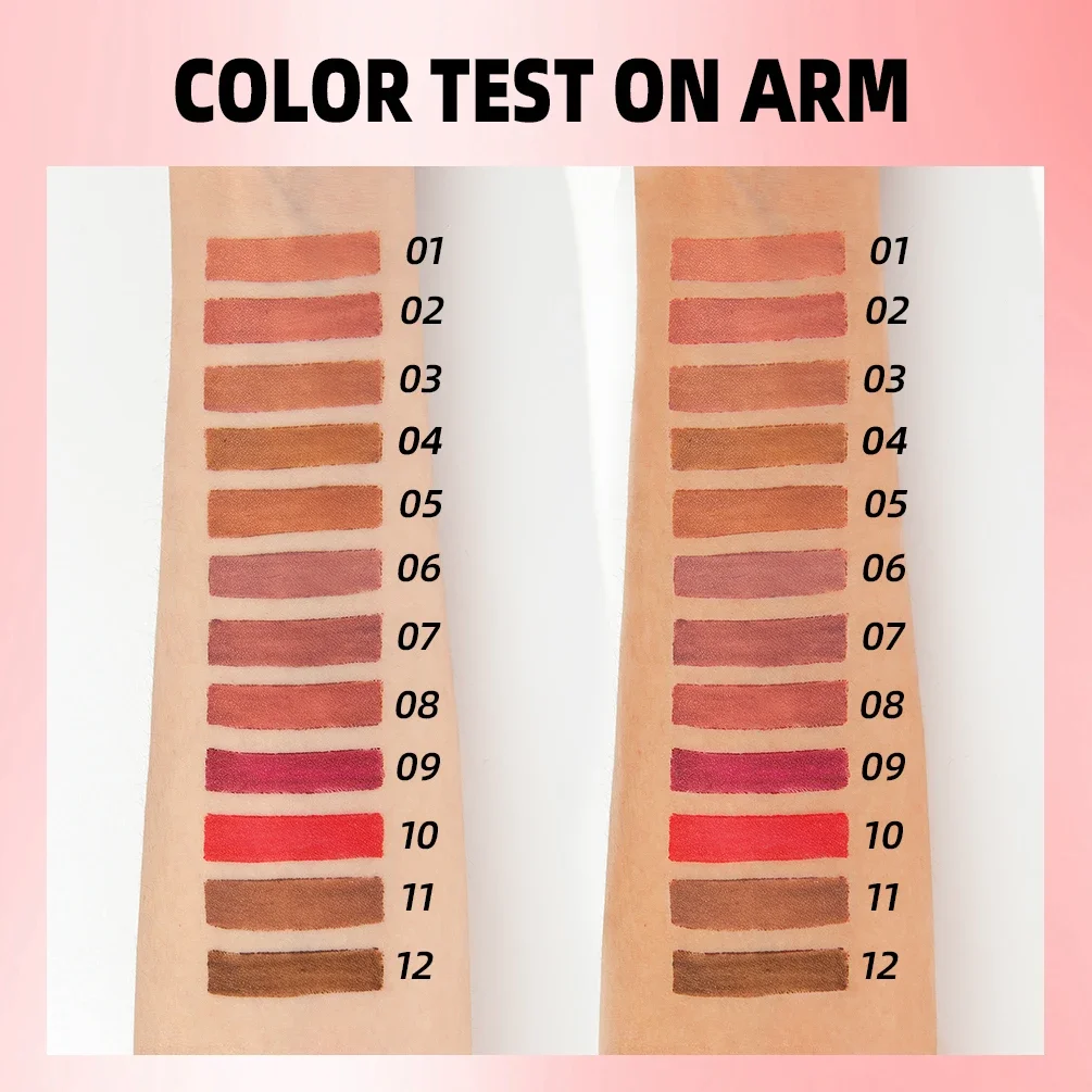 QIBEST Matte Lip Liner ชุด 12 สี Nude Shades Lipliner ปากกากันน้ํา Lip Contouring ดินสอชุดแต่งหน้า Lip ปากกา