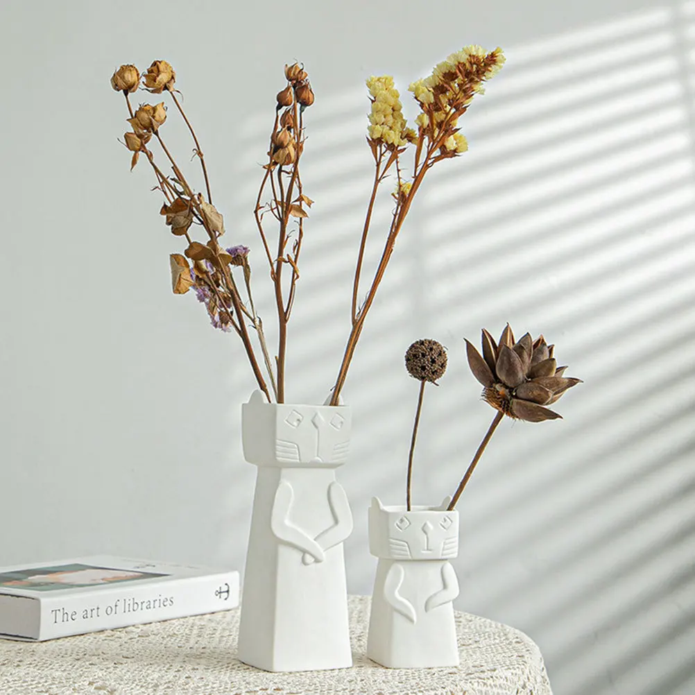 

Ceramic Cat Vase S White Smooth Round Mouth Stable Base Fashionable Flower Vase Home Adornment Flower Arrangement Ware