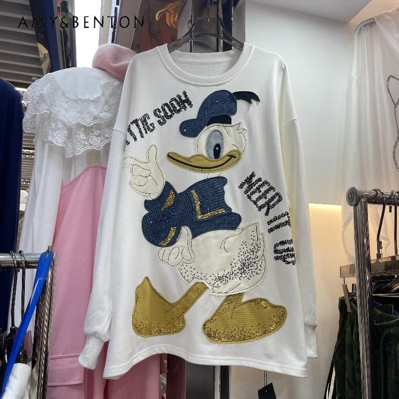 

Y2k Cartoon Patch Embroidered Sweatshirts Long Sleeved Hoodies Women's 2025 Early Autumn New Simple Fashion Top Pullovers Jacket