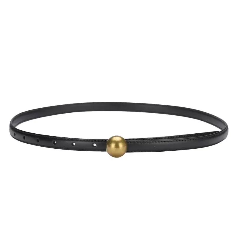 

Retro Design Golden Ball Belt Genuine Leather Cowhide Luxury Fashion Dress Waist Decorative Belt Pants Belt Women