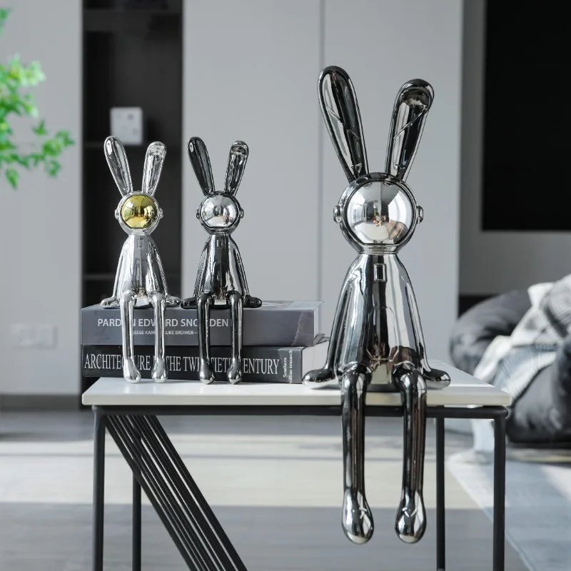 Sculpture Luxury Electroplated Long Ears Rabbit Ornament,Living Room TV Cabinets,Wine Cabinet,Entrance,Office Desktop Decoration