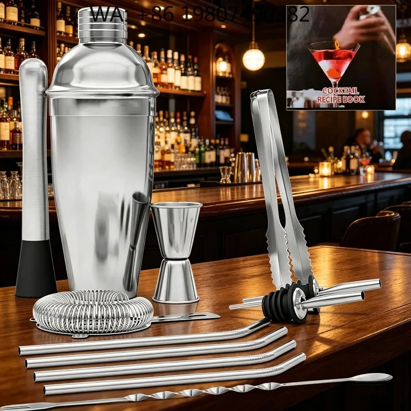 Daily  Martini Mixing Kit, 13Pcs 25oz Stainless Steel Boston Cocktail Shaker Bartender Tools For Beginner Cocktail Love