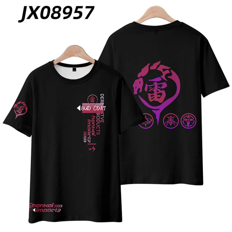 Honkai Impact 3 Raiden Mei Character Style 3D Printing T-shirt Summer Fashion Round Neck Short Sleeve Popular Game Streetwear