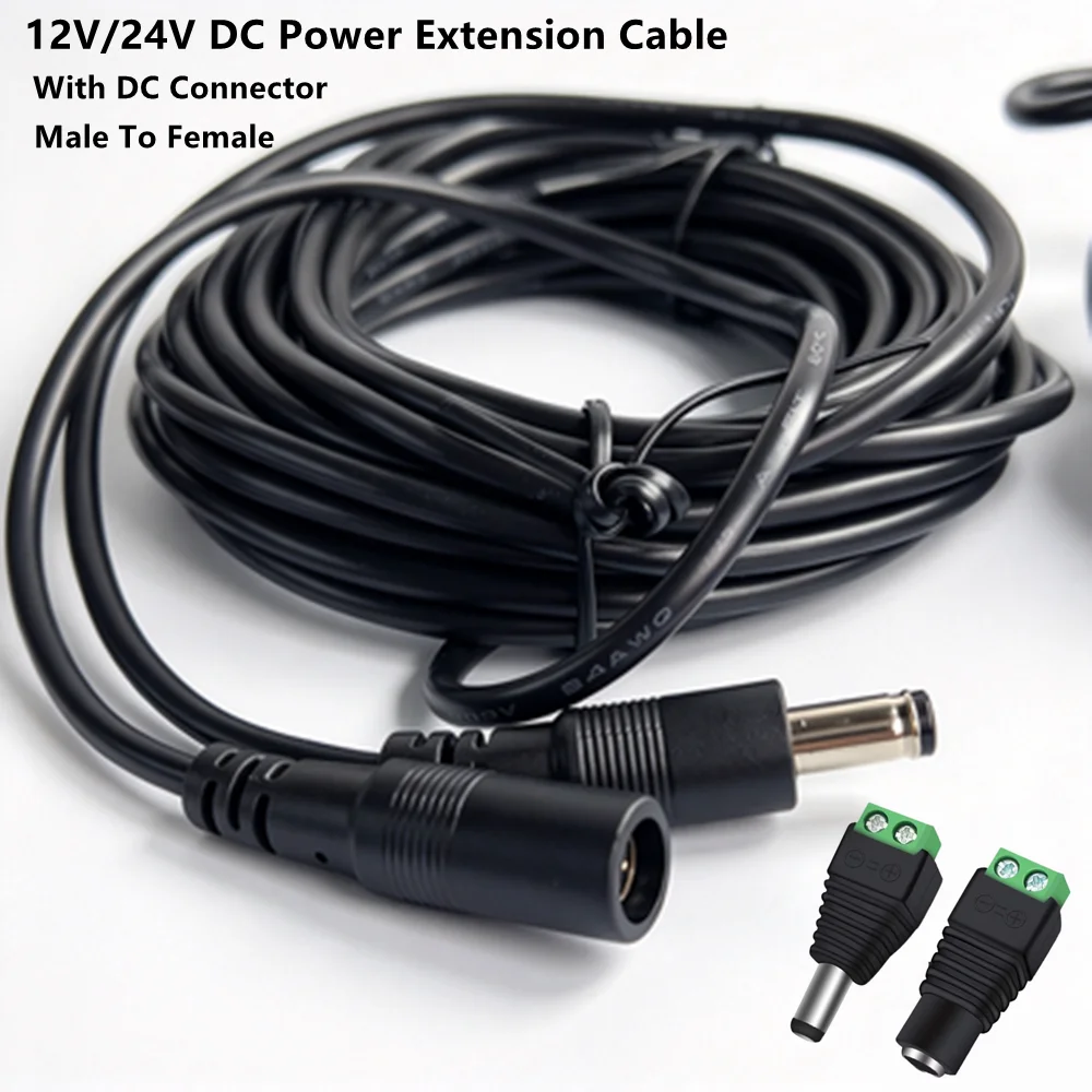 DC Power Extension Cable With DC Adapter 5.5mm X 2.1mm 12V Extension Cord Security Camera Cable DC Male to Female Extender Wire