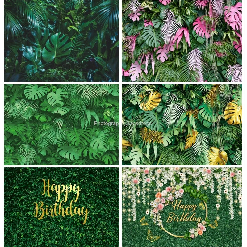 

Green Leaves Happy Birthday Party Backdrop Baby Shower Background For Photography Photoshoot Cake Table Photo Studio Booth Props