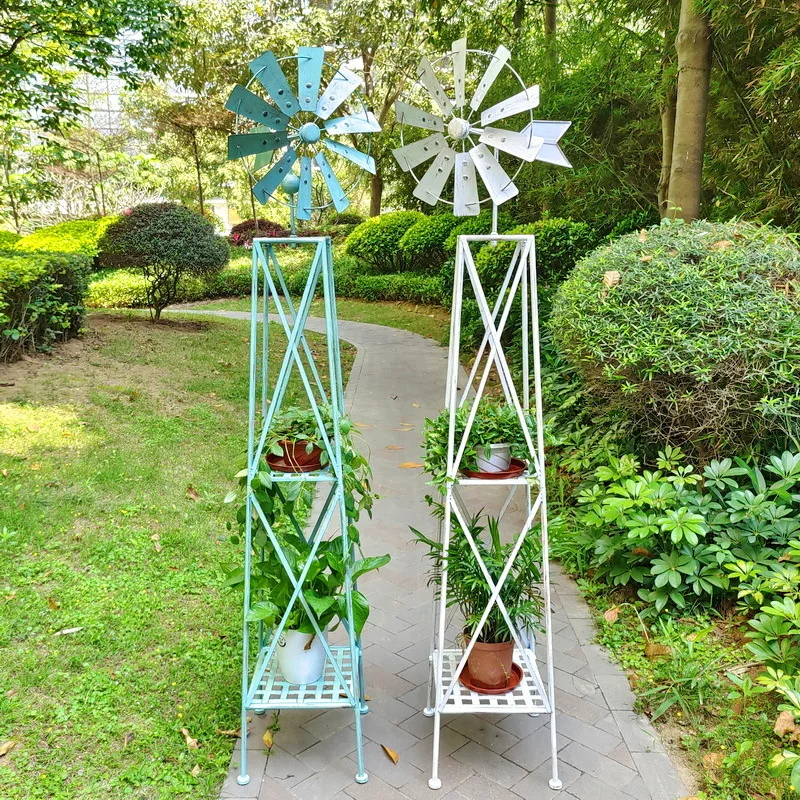 Garden Decoration Wedding Decorations Iron Ornaments Flower Stand Patio Floor Shelves Rotating Windmill Home Outdoor Yard Decor