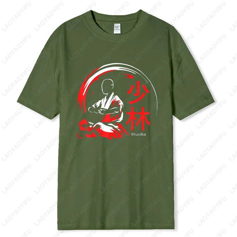 كول الكونغ فو شاولين تصميم هدية القطن التي شيرت للرجال النساء يجلس التأمل الموقف الصينية طباعة تيز الجدة بلوزات على الموضة
