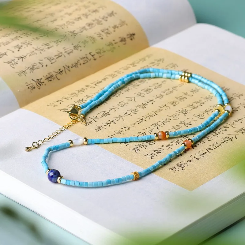 Natural Turquoise Red Agate Lapis Lazuli Amber Beaded Necklaces Stackable Accessories Chinese Style Bracelets Gifts