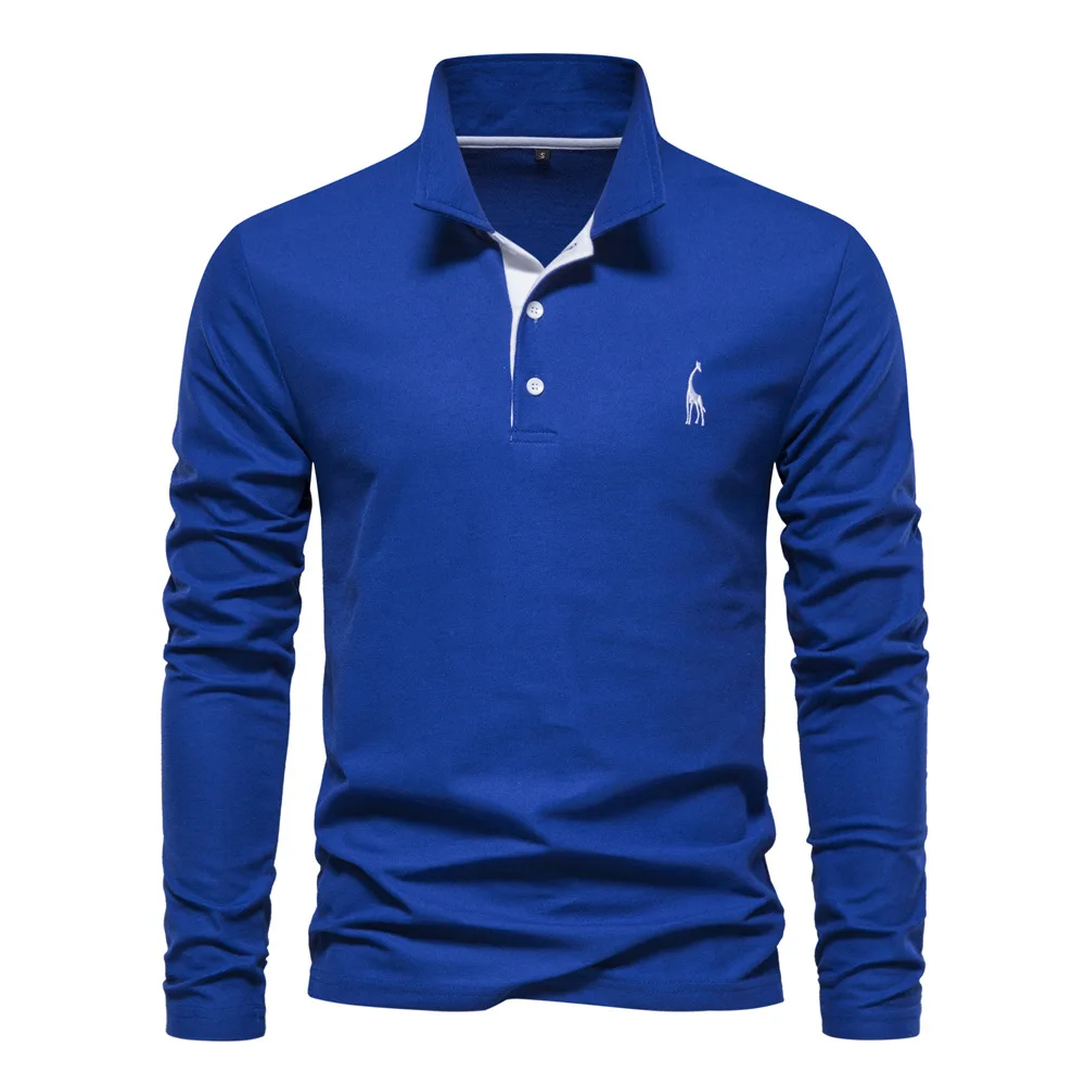 

Men's long-sleeved embroidered logo sport polo shirt for spring and autumn, casual and fashionable, breathable, multi-color T-sh