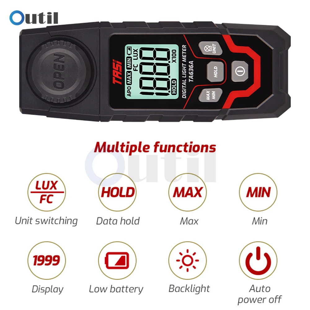 TA636A Digital Light Meter Illuminance Lux Meter 0.1~20000LUX/0.01~20000FC Measurement Range Integrated illuminometer Tester