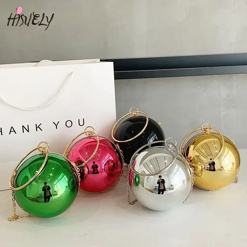 Luxury Women Round Evening Bag New Acrylic Chain Shoulder Bag Handbag Fashion Ball Shape Crossbody Bag Ladies Party Clutch Purse