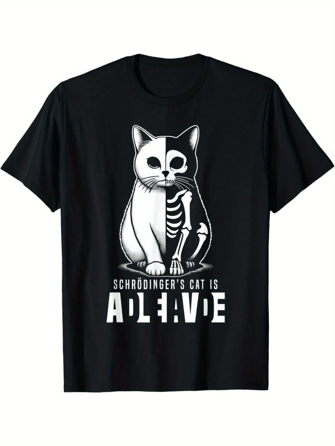 

Dead and Alive Cat T-Shirt for Men 100% Cotton Fabric Crew Neck Regular Fit Weekend Casual Wear All-Season Casual Wear