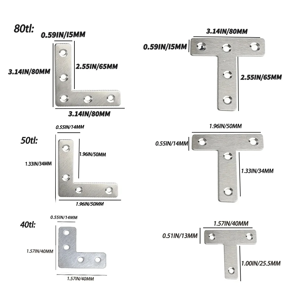 10Pcs Durable Corner Brace Flat Corner Brace Practical Angle Brace for Home Strong Bearing Capacity Various Specifications