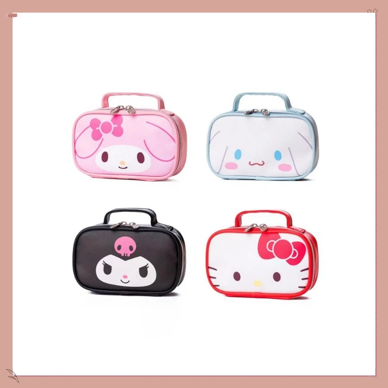 Sanrio Jade Guigou Katie Cat Melody Kuromi Handheld Wash and Makeup Bag Multi Functional Zipper Leather Waterproof Pen Bag Gift