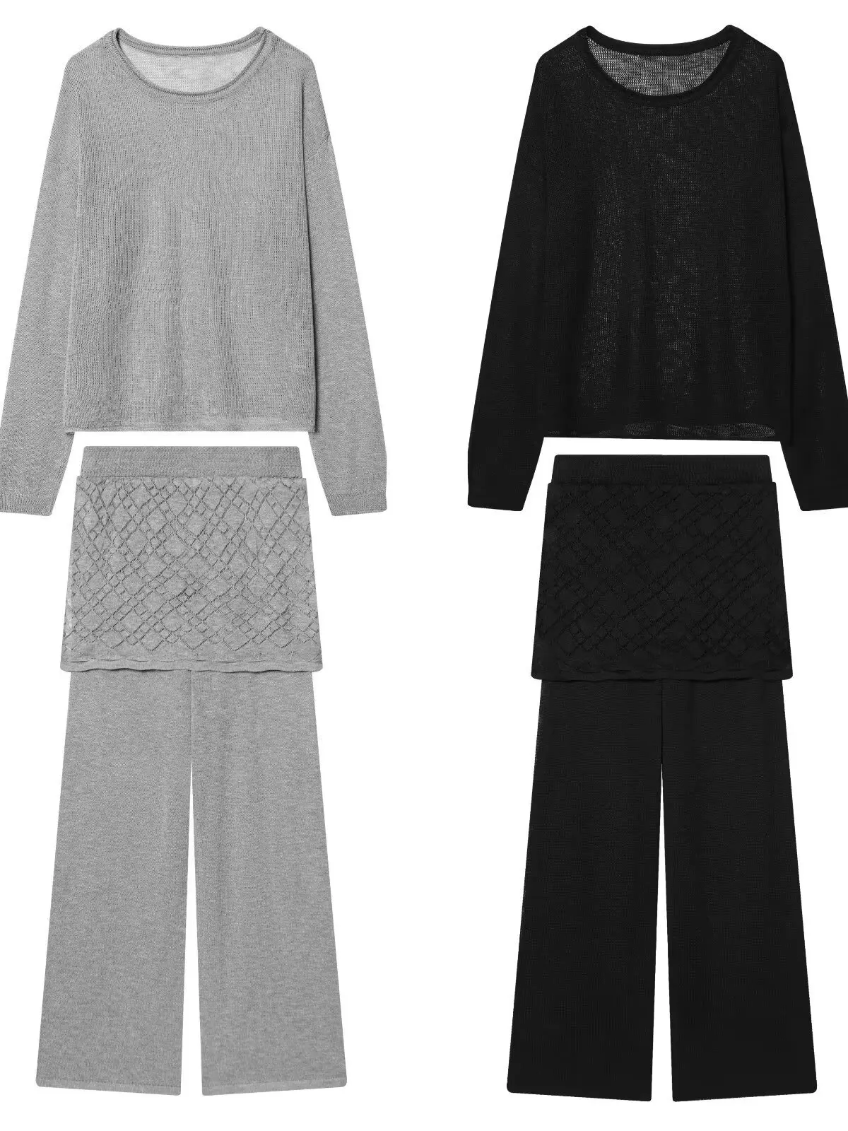 

Women's Summer 2026 Fashionable Casual Ice Hemp Skirt Pants Set Versatile Long Sleeve Regular Length Pure Color Two-Piece Suit