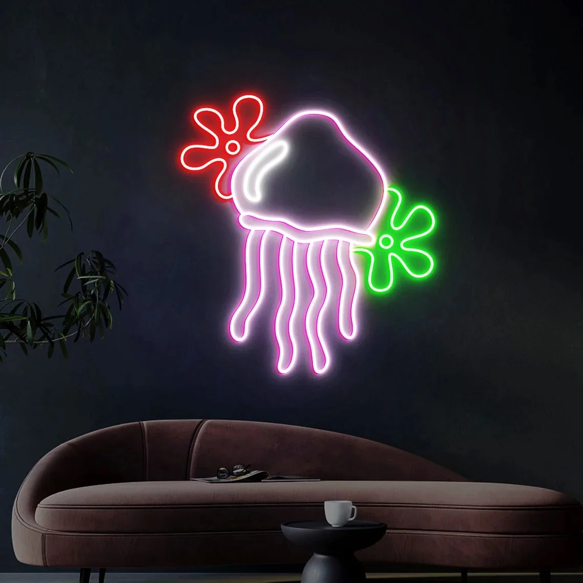 Neonowa lampka meduza, dekoracja neonowa meduza, dekoracja ścienna meduza, dekoracja do sypialni