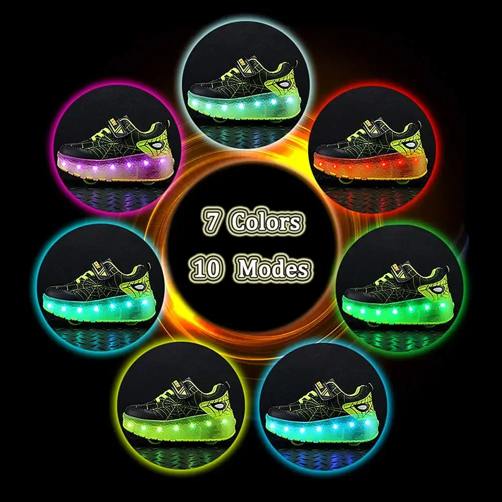 YUNICUS Rollers Skate Shoes For Boy Girls Led Usb Charging Roller Shoes Glowing Light Up Luminous Sneakers With Wheels Shoes