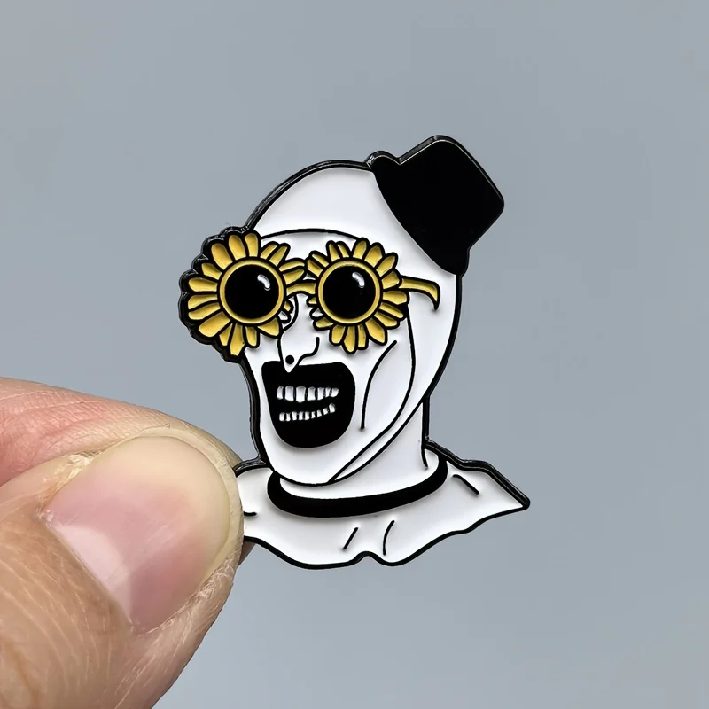 Halloween Sunflower Glasses Clown Enamel Pin Horror Movie Terrifier 2 Inspiration Metal Brooch Badge Backpack Accessory