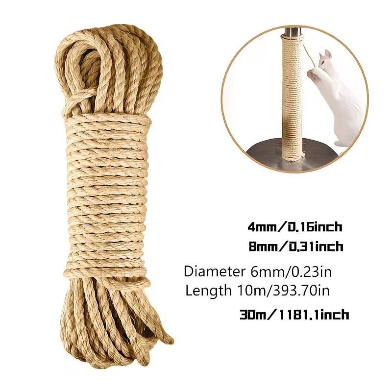 1PC 10/30m Jute Rope for Cat Scratching Posts | Replacement Cord for Cat Trees and Scratching Columns, Odorless Yellow Jute Line