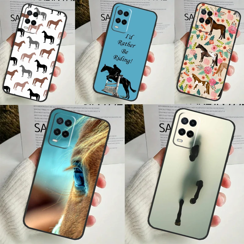 Horse Pony Pattern Case For OPPO A54 A74 A94 A98 A78 A79 A16 A76 A96 A5 A9 A17 A77 A15 A52 A72 A53 A57S Cover