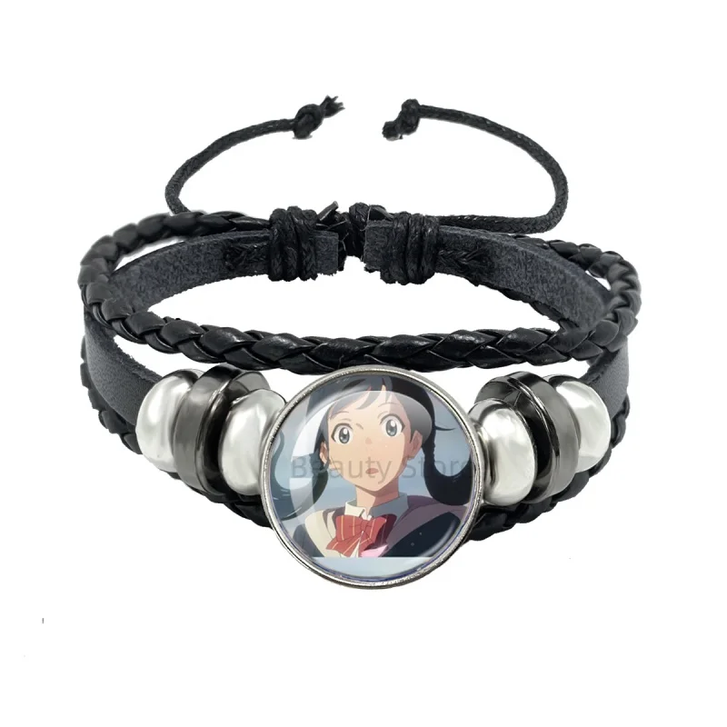 Hot Sales W-Weathering with you Character  18mm Black Leather Bracelet Glass Handmade Bracelet Jewelry Gift
