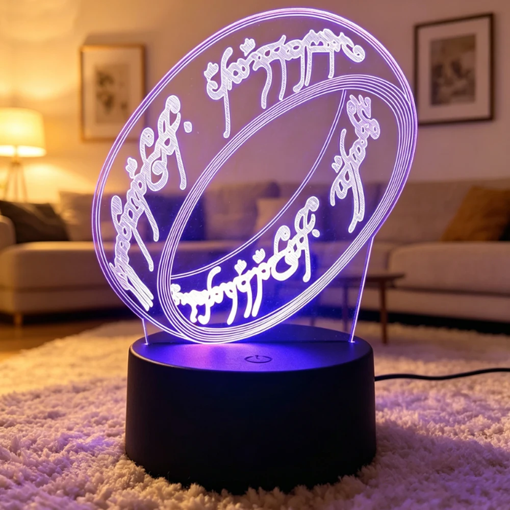 Lord of the Rings 3D LED Night Light 7 Colours Smart Touch Bedroom Decorative Lights Birthday Christmas Gift for Fans