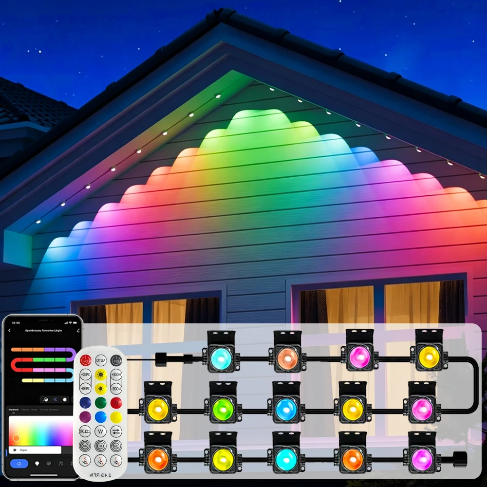 Permanent Outdoor RGBIC Eaves Lights Black Housing LED String Lights APP & Remote Control Timer IP67 Waterproof Festival Decor