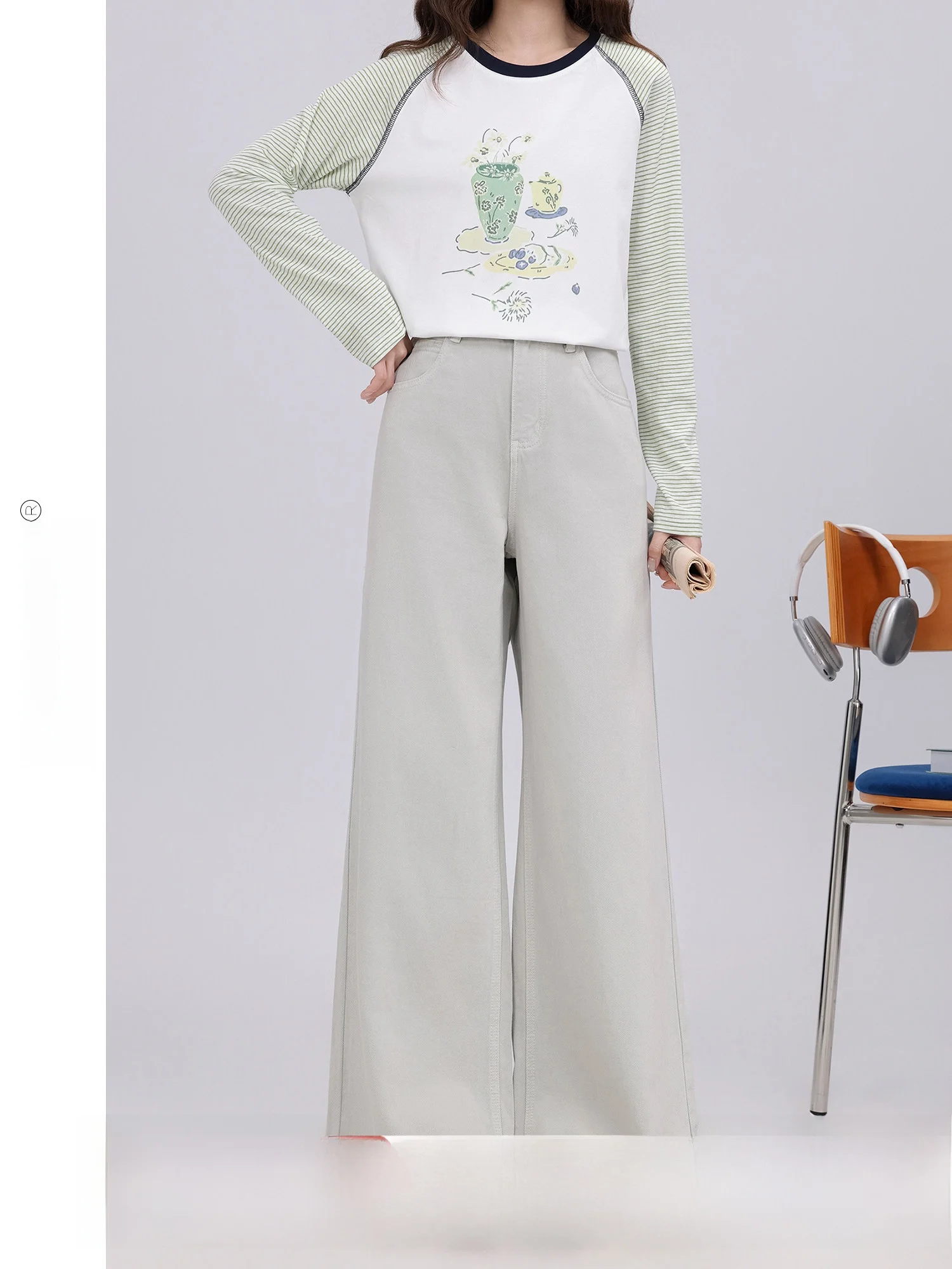 

Slimming High Waist Wide Leg Jeans Roll up Hem Thin Denim Pants Summer New Arrival for Women Breathable Comfortable Pure Color