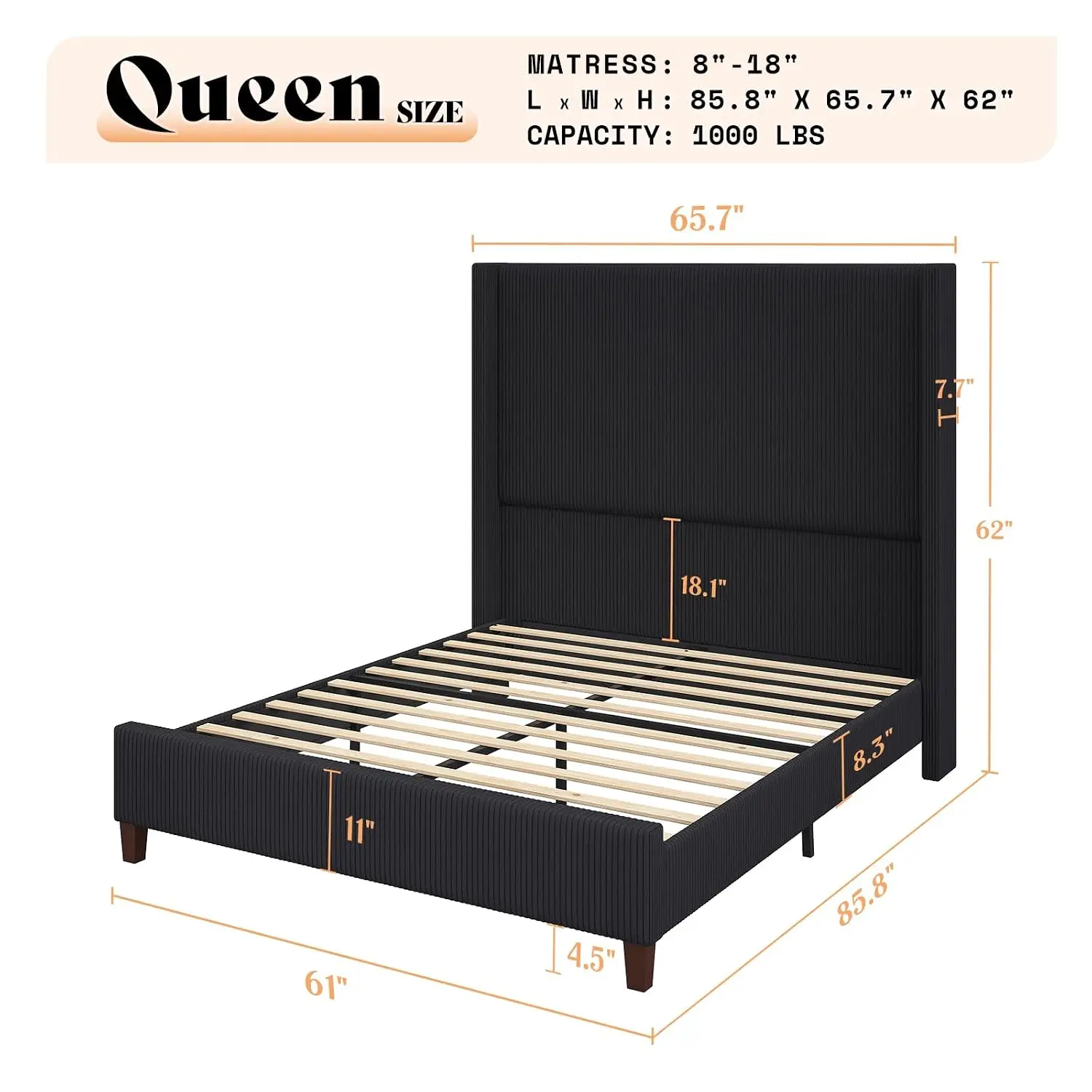 Queen Platform Bed with 62