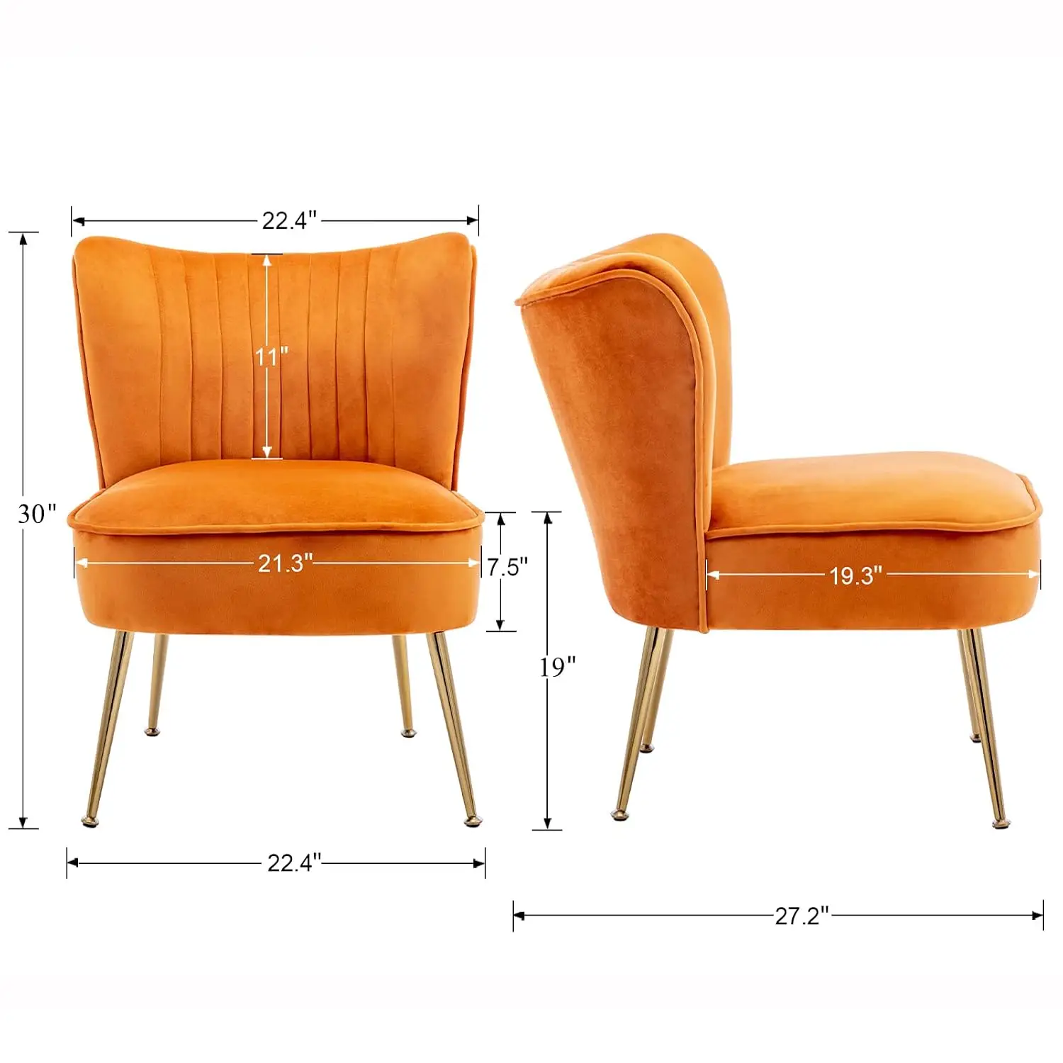 Velvet Wingback Accent Chair Set of 2 with Gold Legs for Living Room Bedroom Entryway Small Space, Customized