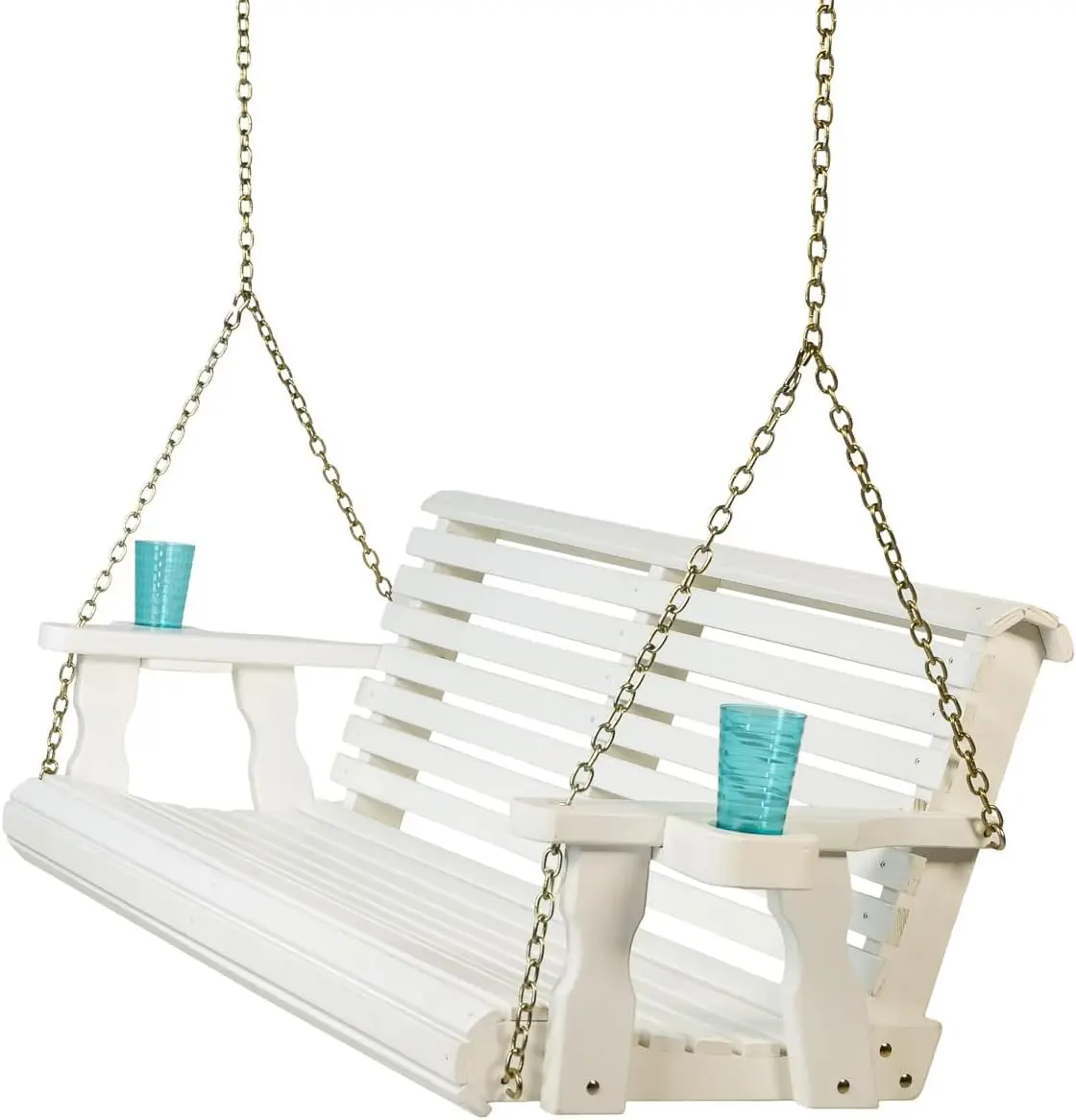 

4 Foot Roll Back Porch Swing with Cup Holders in Semi-Solid White Stain - Amish Made in The USA from Treated Pine Heavy Duty 700