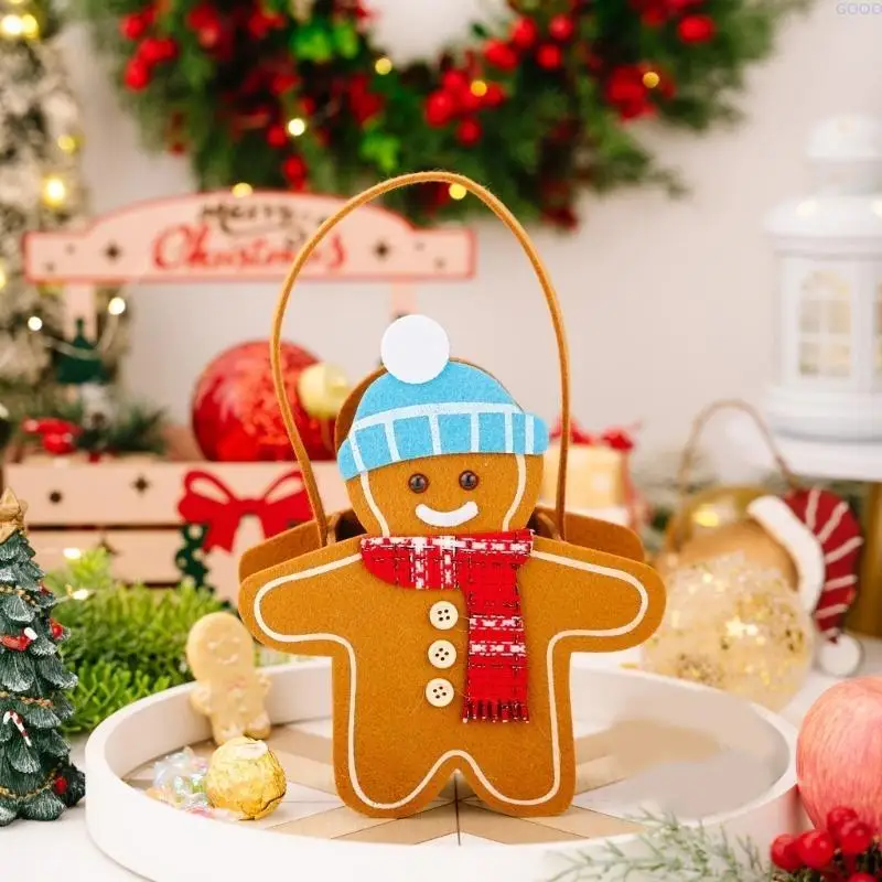 23GA Christmas Gingerbreads Man Handheld Bag Double Sided Designs Fabric Large Capacity Holiday Gift Storage