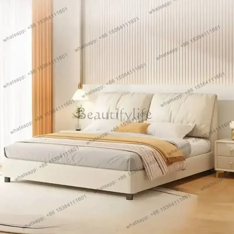 LJY Postmodern Frame Double Bed Bedroom Beige Designer Wooden Bedgeraamte Double Bed Full Size Sun Beliche Postmodern Furniture