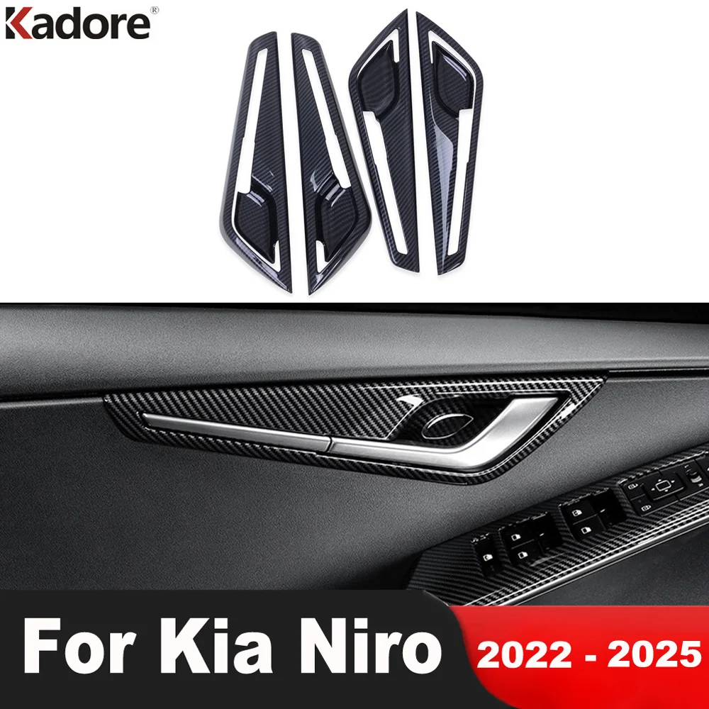 

For Kia Niro 2022 2023 2024 2025 Carbon Fiber Car Inside Inner Door Handle Bowl Cup Cover Trim Interior Mouldings Accessories