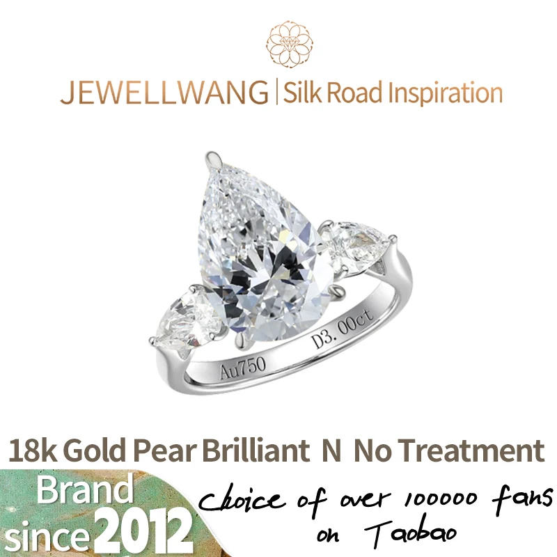 

JEWELLWANG Salu, настраиваемое белое золото 18 карат, классическое кольцо с тремя камнями, грушевидная капля воды, созданный в лаборатории бриллиант, подарок на годовщину свадьбы