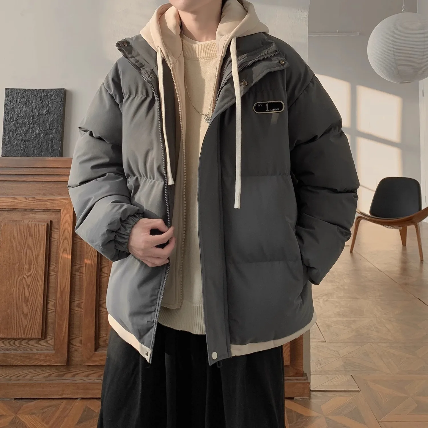Winter Thick Cotton Jacket Set for Men's Fake Two piece Cotton Jacket, Rascal Handsome Men's Winter Warm Cotton Jacket