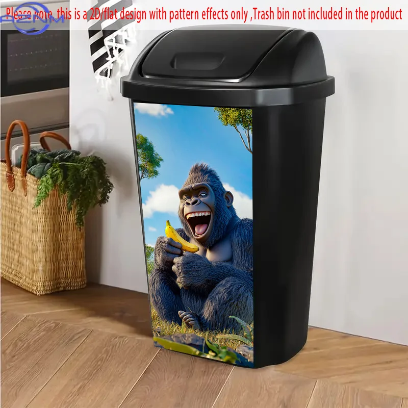 1pc 2D/FLAT Self-Adhesive Dustbin Stickers, .01×cm, Depicting a Gorilla Holding a Banana. Fit for Decorating Dustbins, Walls a