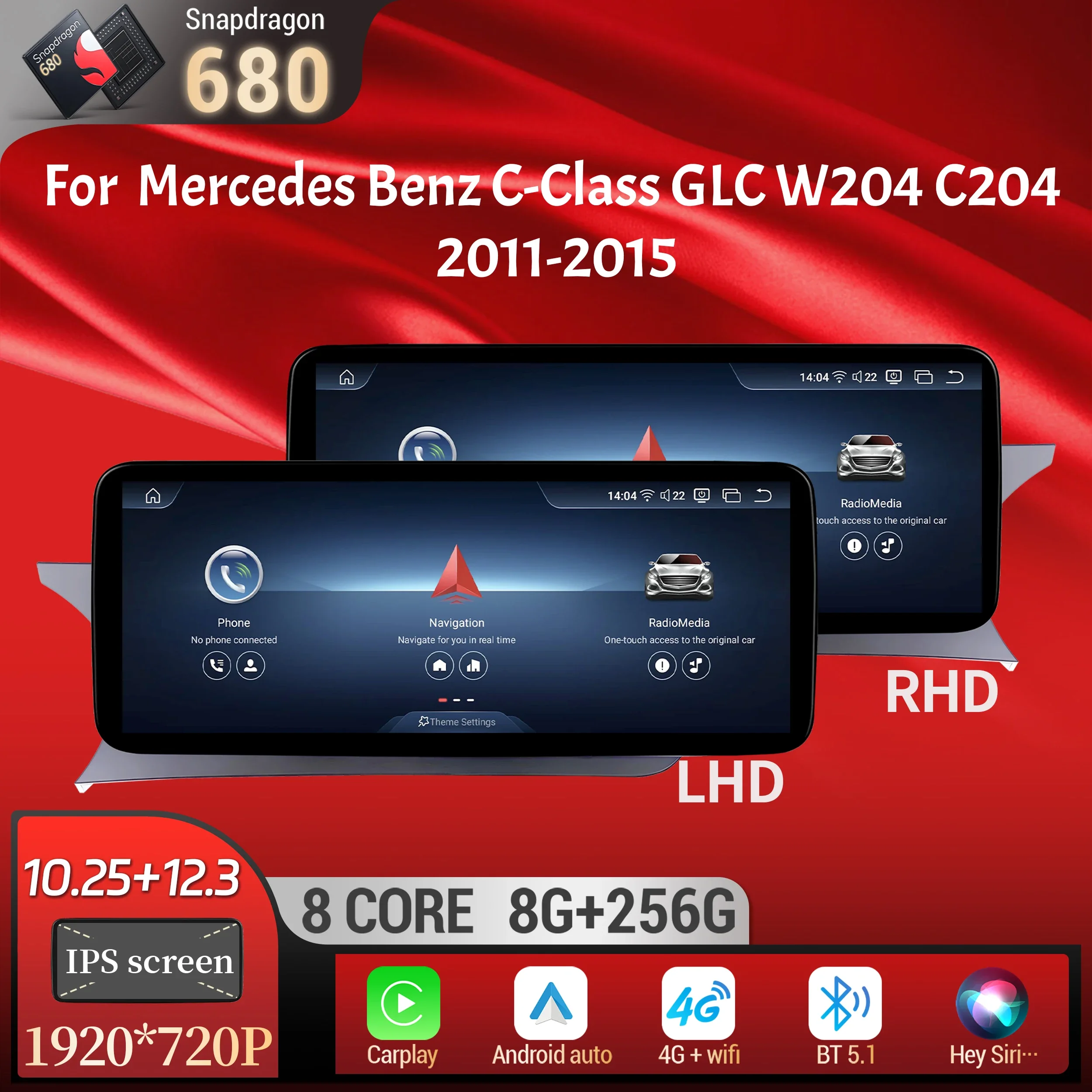 

Android 14 For Mercedes Benz C-Class GLC W204 C204 2011-2015 Car Radio Wireless Carplay Snapdragon 680 CPU SM6225 Touch Screen