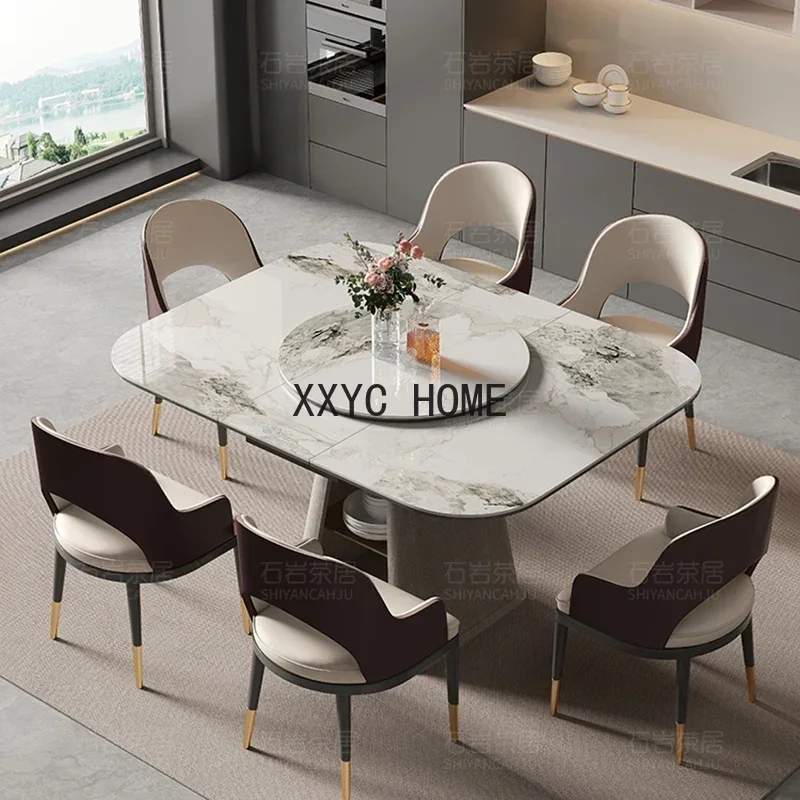 

Luxury Square Rock Plate Dining Table Nordic Solid Wood Rotary Dining Table Convertible Tocador Maquillaje Dining Room Furniture