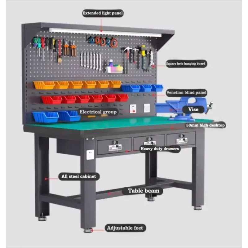ESD Protected 1.8M Industrial Workbench With Drawers Heavy Duty Static Control Table For Electronics Workshop Lab Assembly Line