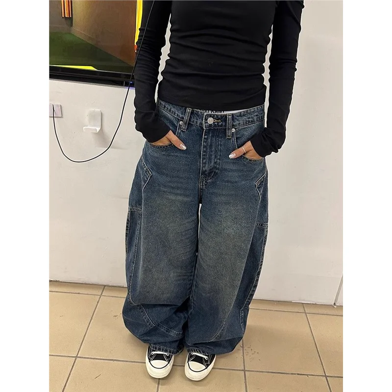 Retro Heavy Du Wide Leg Jeans Women's Autumn Winter Loose Slim Straight Floor-Length Pants High Waist Denim Fabric