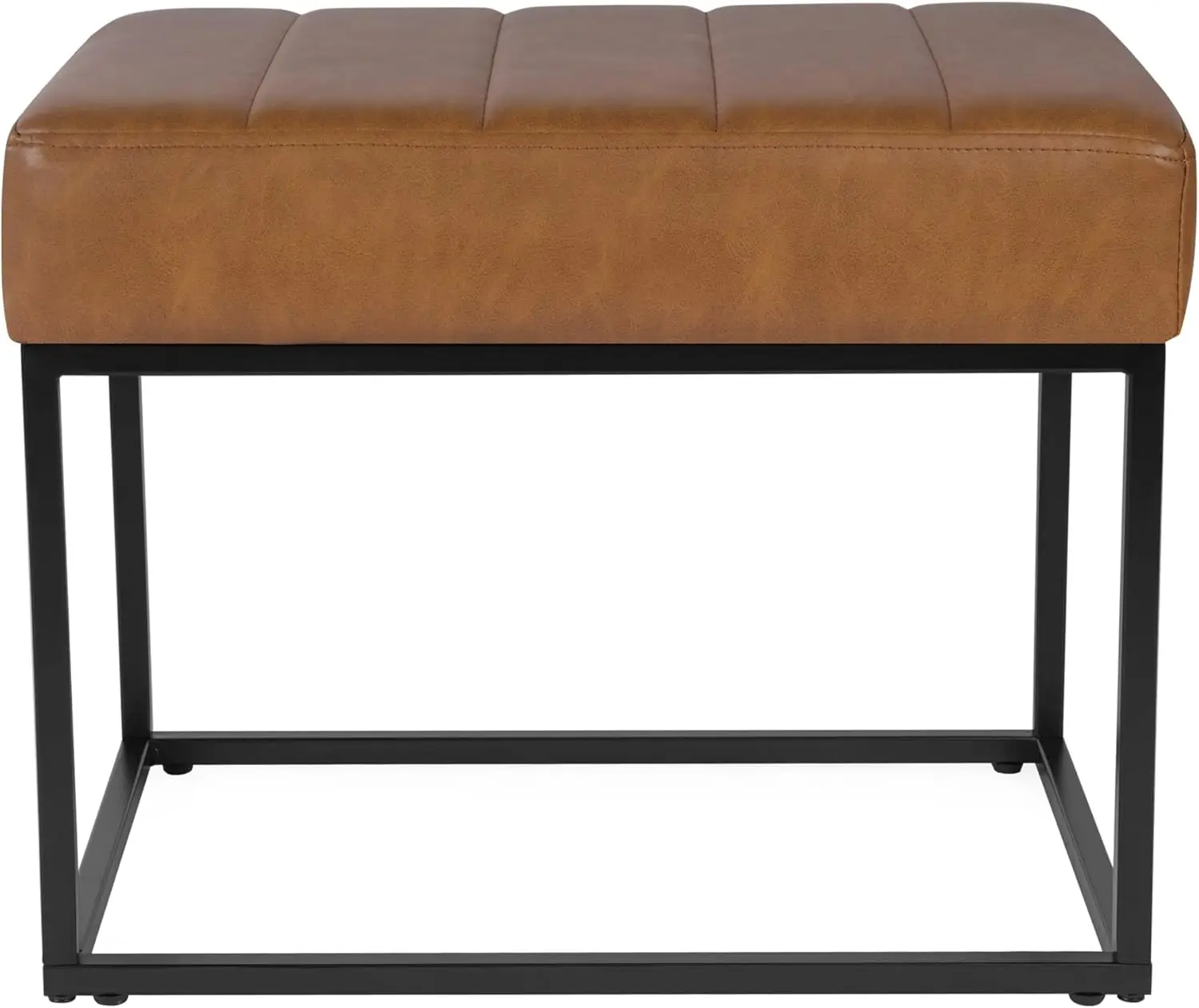 

Channel Tufted Ottoman Stool with Metal Base - Carmel Faux Leather, 16.5"H x 21.5"W x 18.5"D